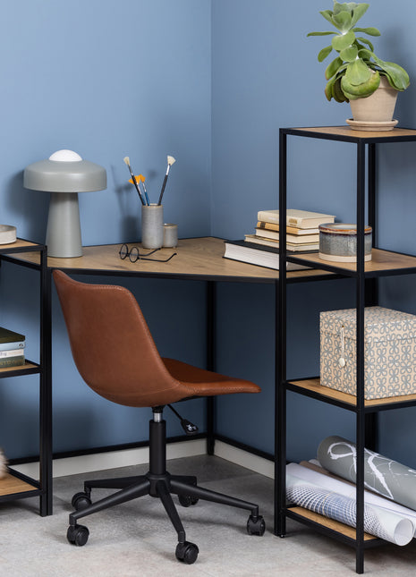 Seaford Narrow Black Metal Bookcase with 3 Oak Shelves