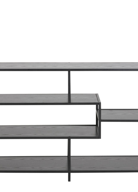 Seaford Wide Black Metal Bookcase with 4 Black Oak Shelves
