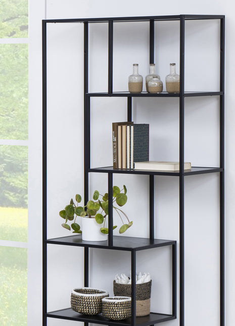 Seaford Tall Black Metal Bookcase with 5 Black Shelves