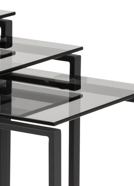 Katrine Nest of Tables with Smoked Glass Top Set of 3