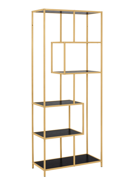 Seaford Tall Gold Metal Bookcase with 5 Black Shelves
