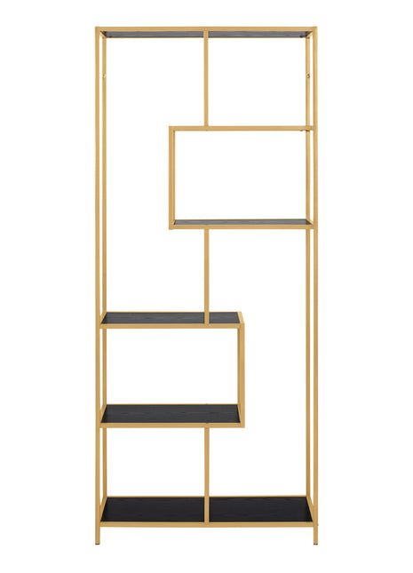 Seaford Tall Gold Metal Bookcase with 5 Black Shelves