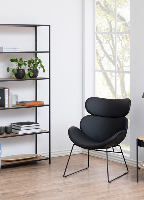 Seaford Tall Black Metal Bookcase with 5 Shelves in Oak