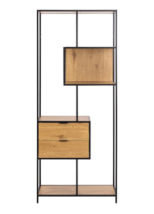 Seaford Tall Wild Oak Metal 2 Drawer Bookcase With 4 Shelves