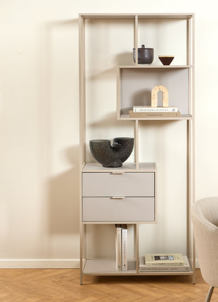 Seaford Tall Grey Metal 2 Drawer Bookcase with 4 Shelves
