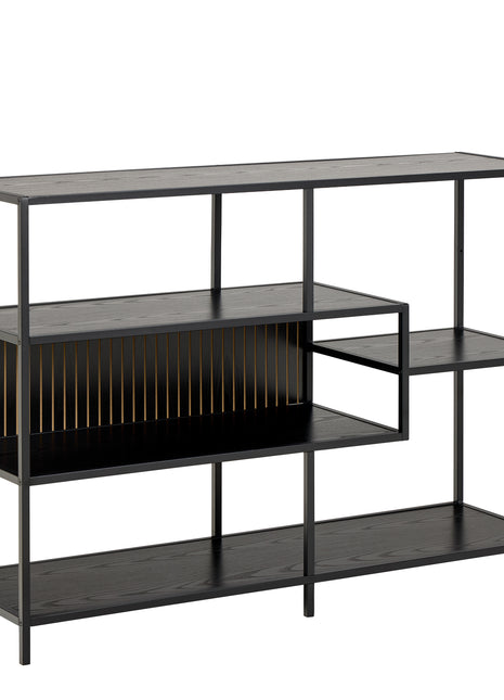Seaford Wide Ash Black Metal Bookcase With 4 Black Ash Shelves