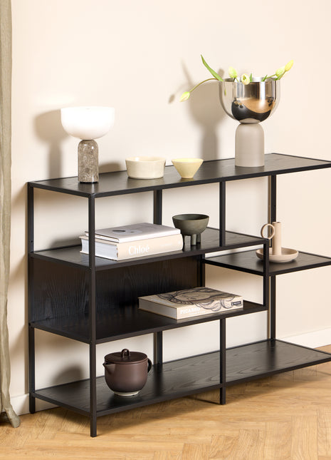 Seaford Wide Ash Black Metal Bookcase With 4 Black Ash Shelves