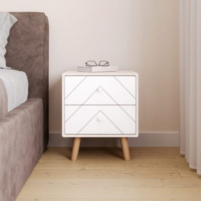 Seville 1 Drawer Bedside in White High Gloss/Light Oak Effect Veneer
