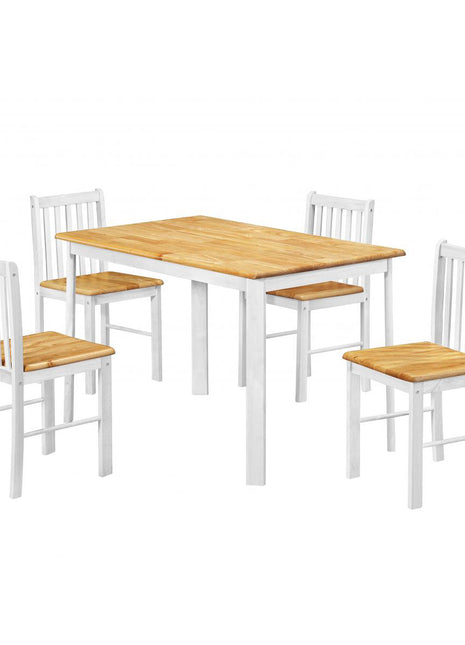 Sheldon Dining Set with 4 Chairs Natural Oak & White